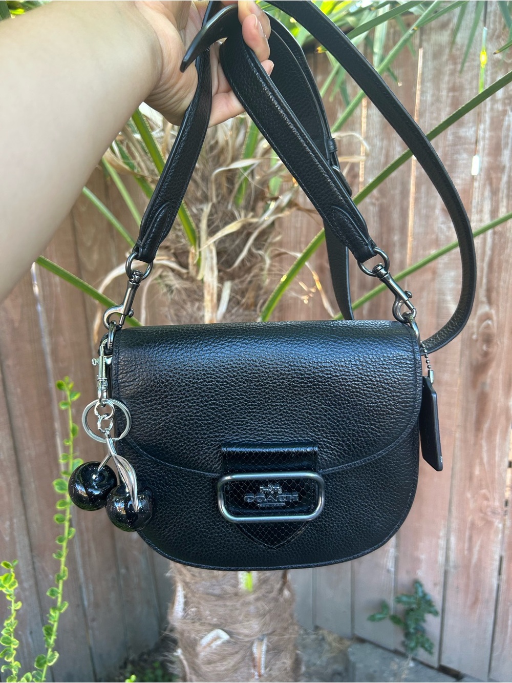 Coach Black Pebbled Leather Shoulder Crossbody with Charm Accent